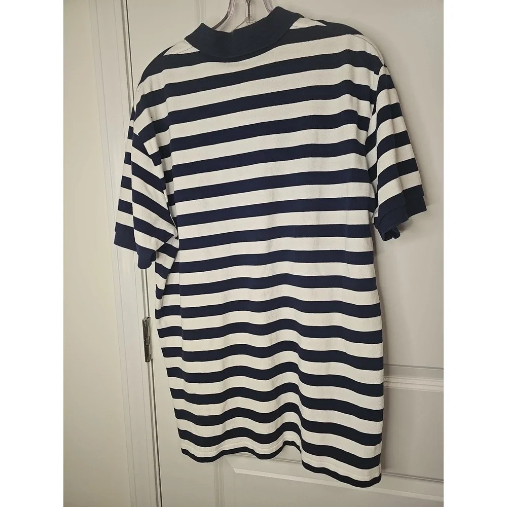 VTG 90s Polo Ralph Lauren Striped‎ Shirt Mens Navy White Crest Embroidered Sz L